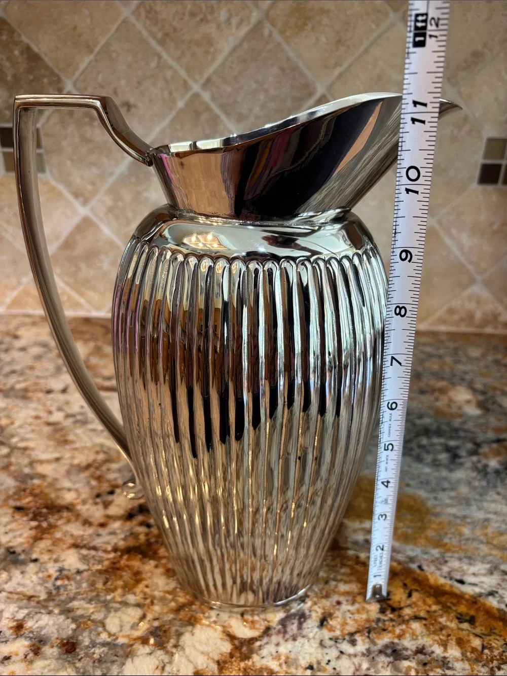 Elegant Nickel Ribbed Brass Pitcher- 11 in Barware Servewear